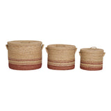 Set of three Budoni Seagrass Baskets in natural and brown hues, showcasing durable craftsmanship and varied sizing for versatile home storage.