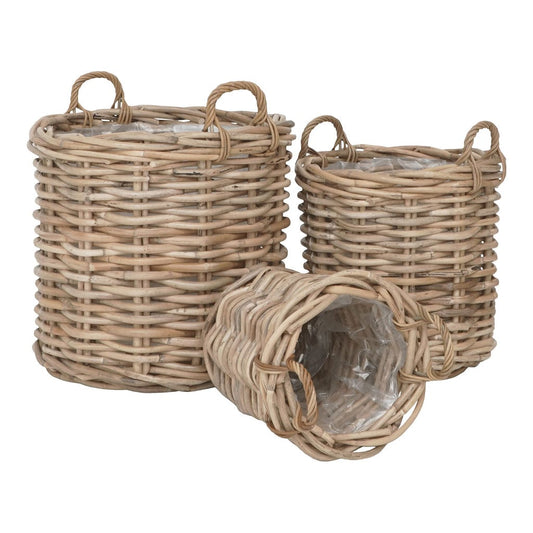 Burton Natural Kubu Rattan Baskets - Set of 3, handcrafted storage, rustic style.