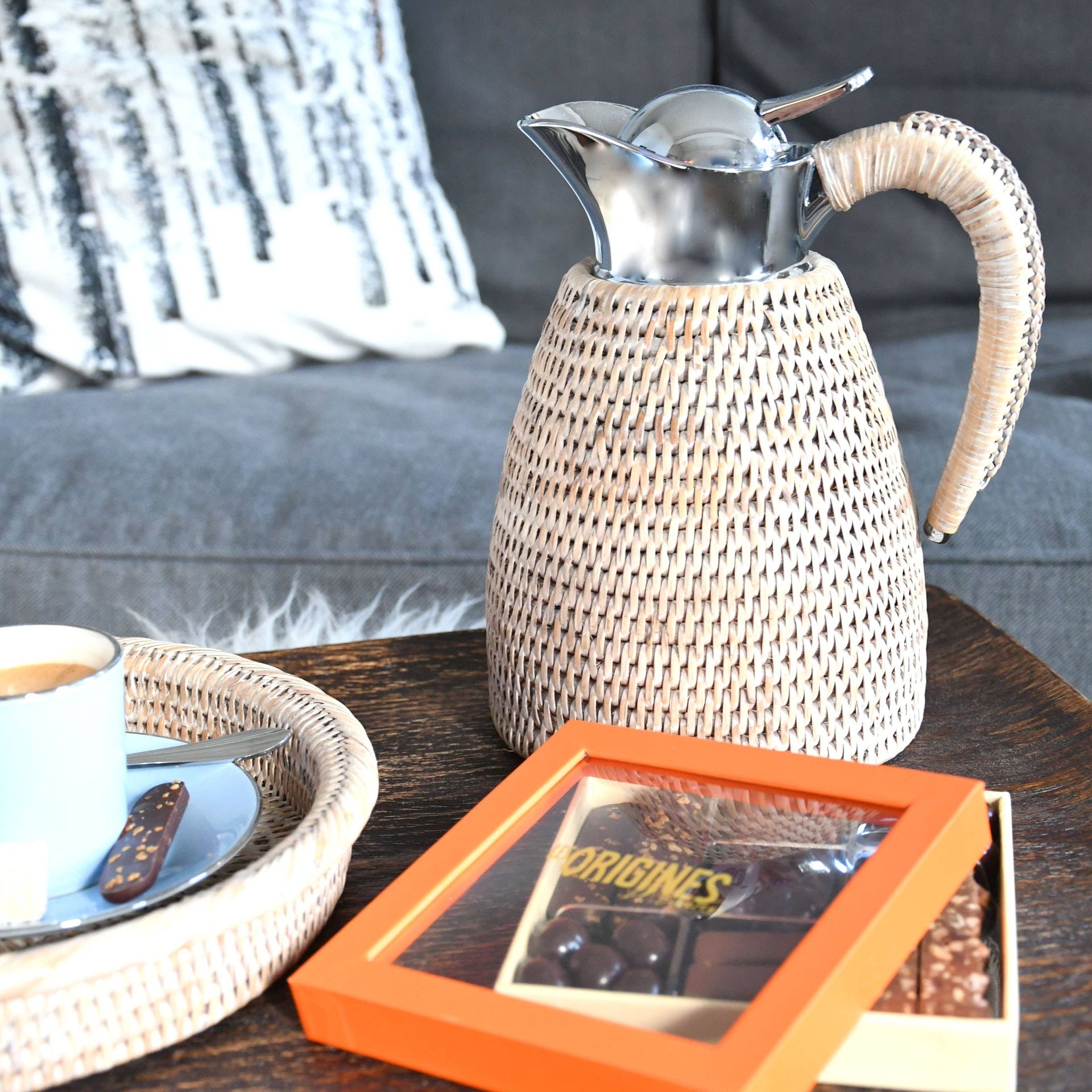 Thermal Carafe – 1L Whitewashed Rattan | Hot/Cold 6h