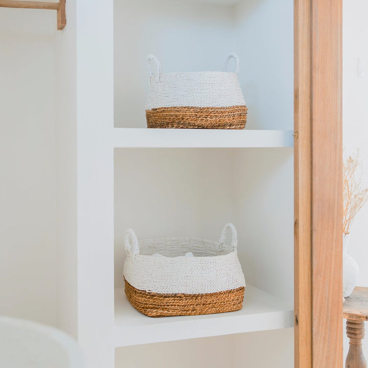 Majalengka Woven Storage Basket – White & Natural – Large - 
