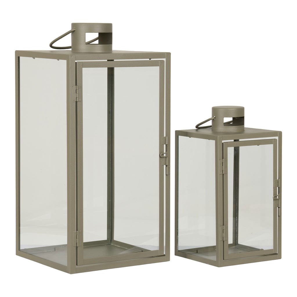 Corfu Lanterns  Set of 2 – Grey Green Metal & Glass