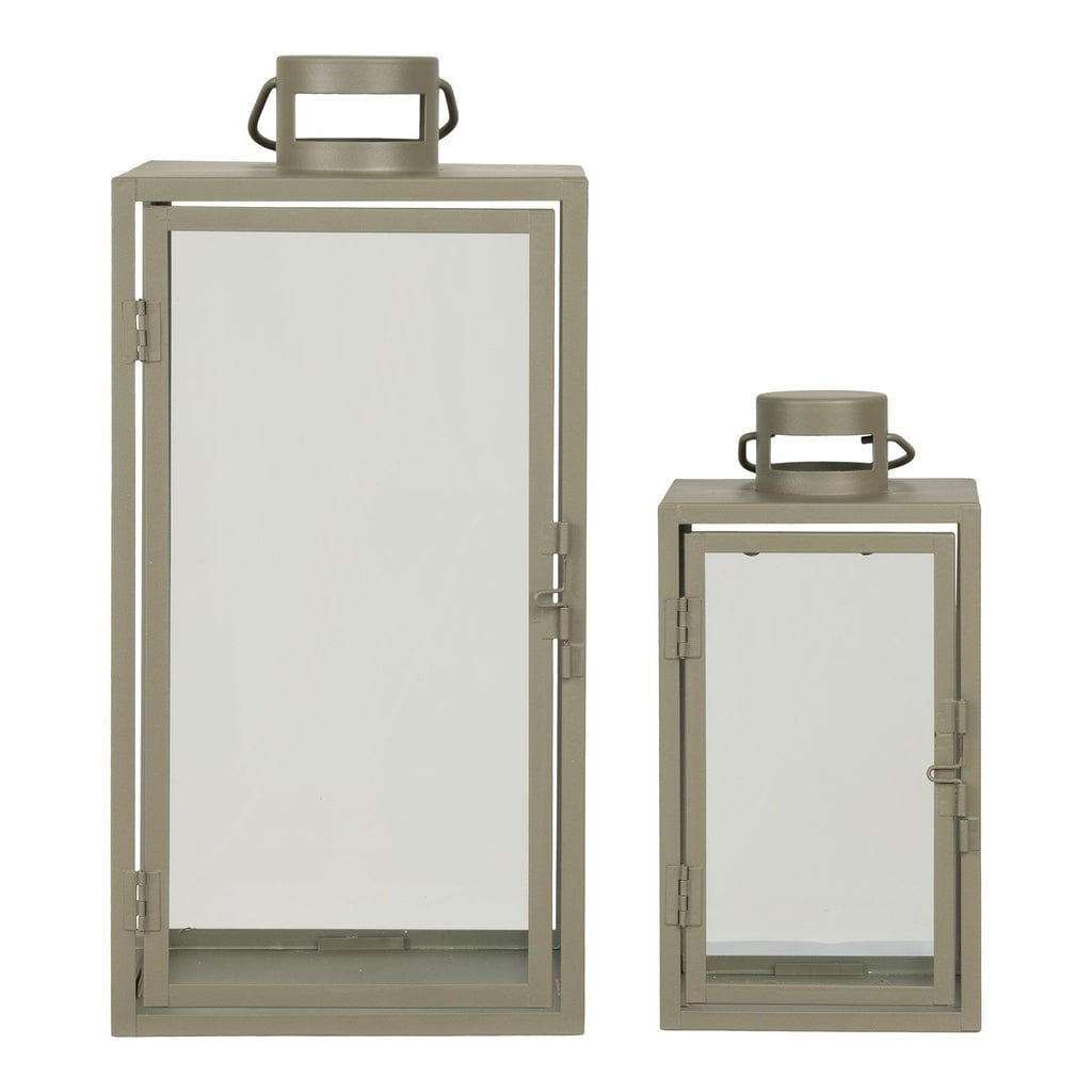 Corfu Lanterns  Set of 2 – Grey Green Metal & Glass