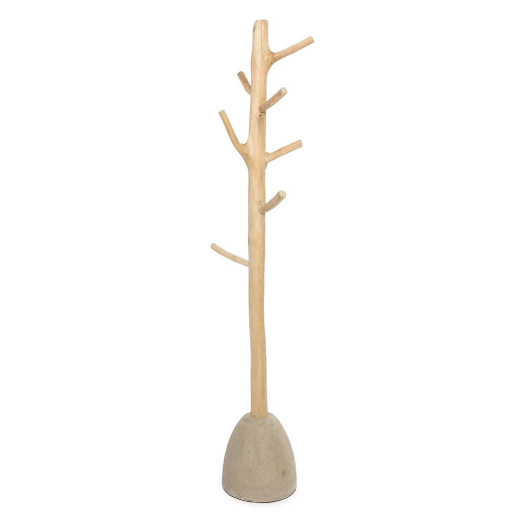 Teak Wood Clothes Hanger with Concrete Base – Natural, 150 cm