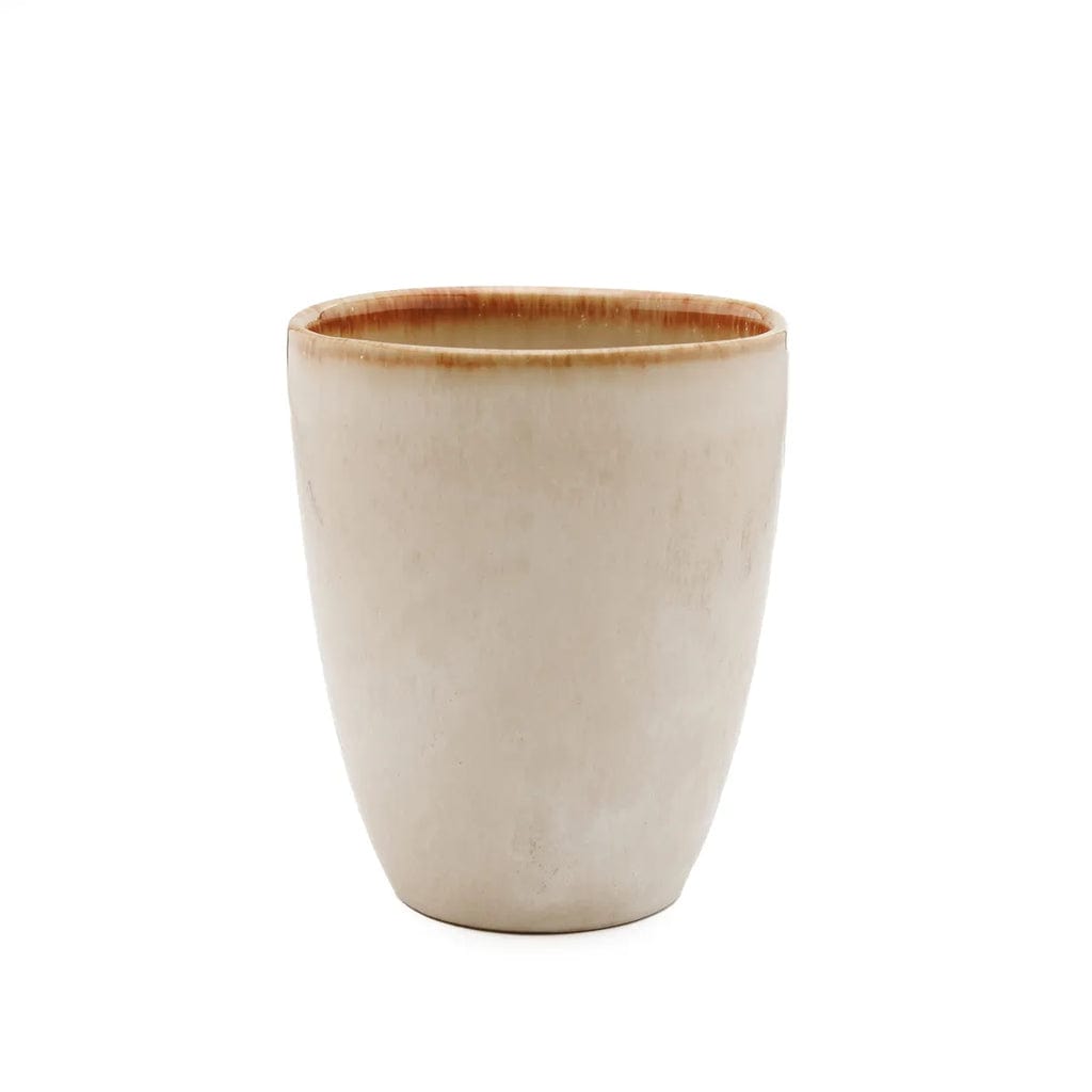 Cascais Mug - Set of 6 in white with yellow accents, handcrafted earthenware, 10 cm height.