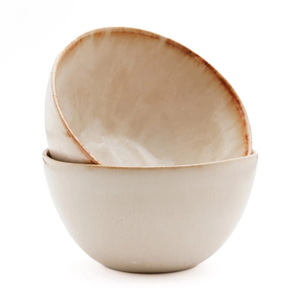 Handcrafted Portuguese ceramic Cascais Bowl set of 6 in yellow and white, 12cm diameter.