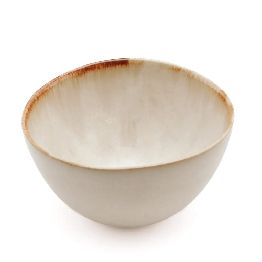 Handcrafted Cascais Bowl Set of 6 in yellow and white ceramic, 12cm diameter, elegant dinnerware.