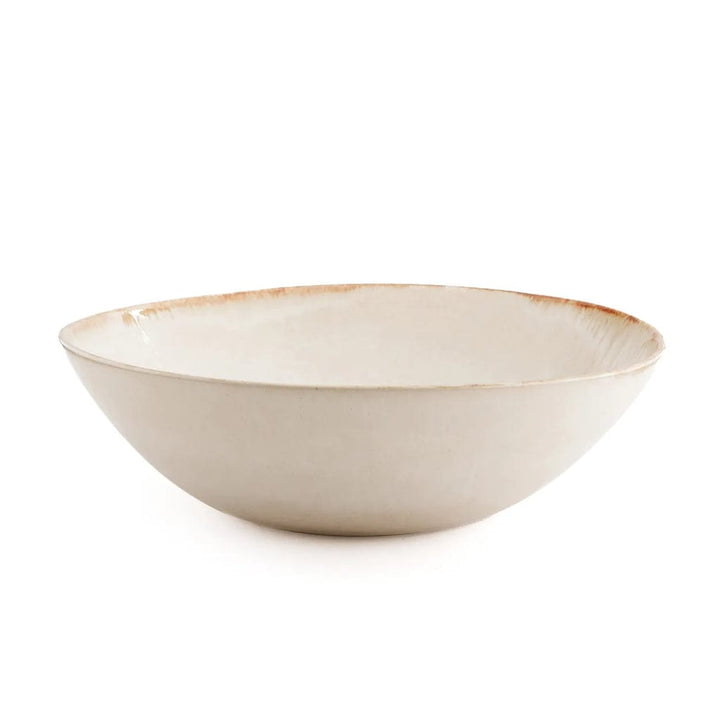 Set of 4 white ceramic serving bowls with golden detail, handmade in Portugal, 27 cm – Bazar Bizar
