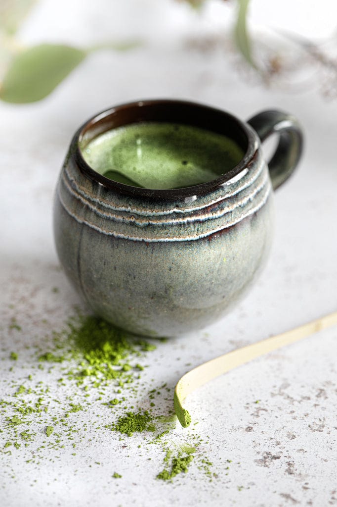 The Comporta Coffee Cup - L - Set of 6, elegant earthenware with green interior.