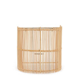 "Rustic Gigi Wall Applique crafted from natural rattan in a semi-cylindrical shape, providing soft illumination, 25cm high and 20cm wide, without wiring."