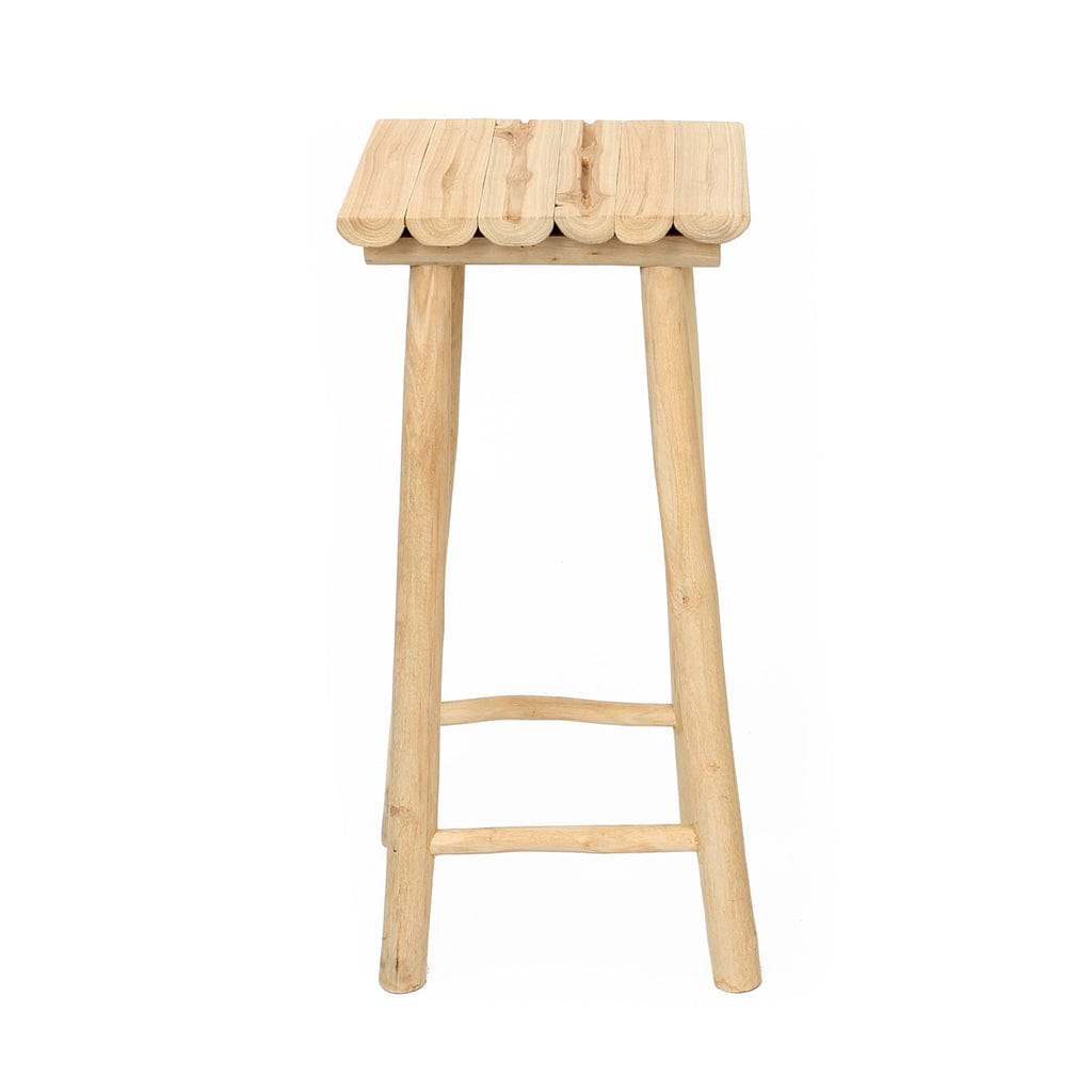 Island Barstool made of natural teak wood, suitable for indoor or outdoor use.