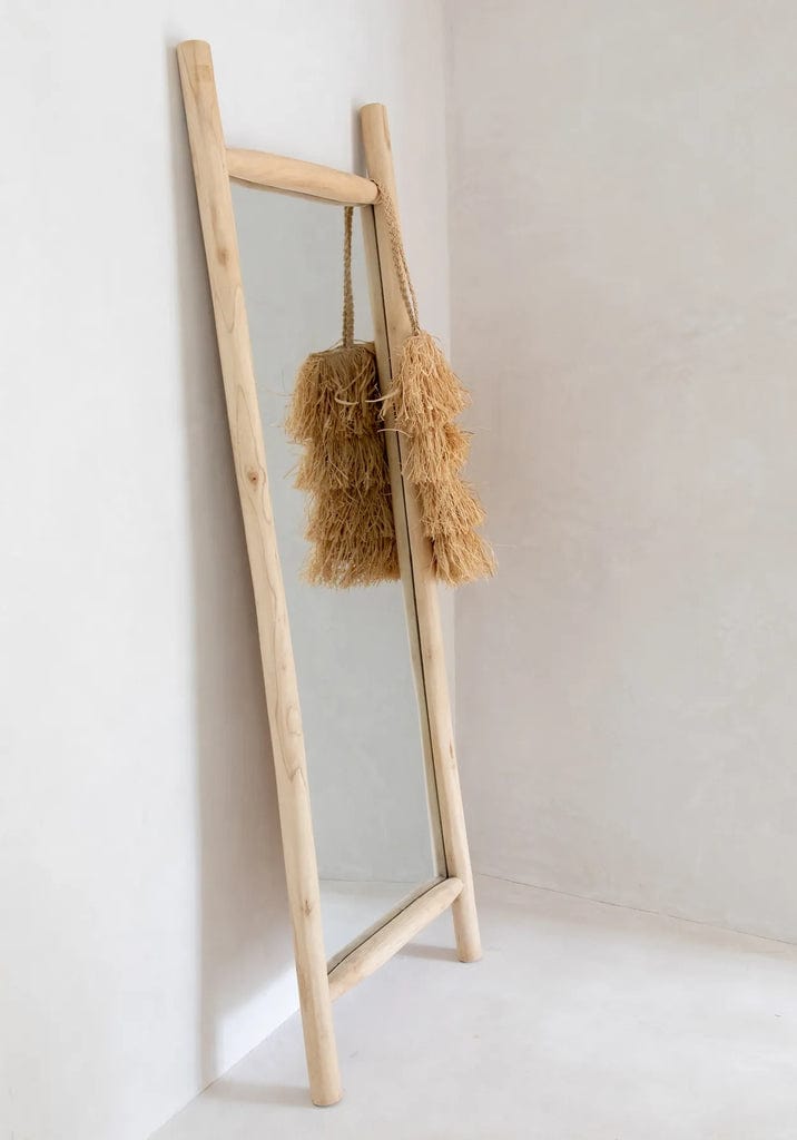 Natural teak wood island dressing mirror 170cm with rustic charm.