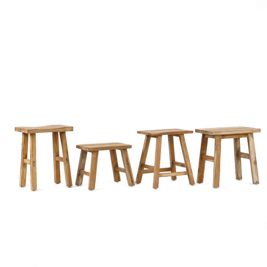 Makara Stool made from natural reclaimed teak wood showcasing durable and eco-friendly design.