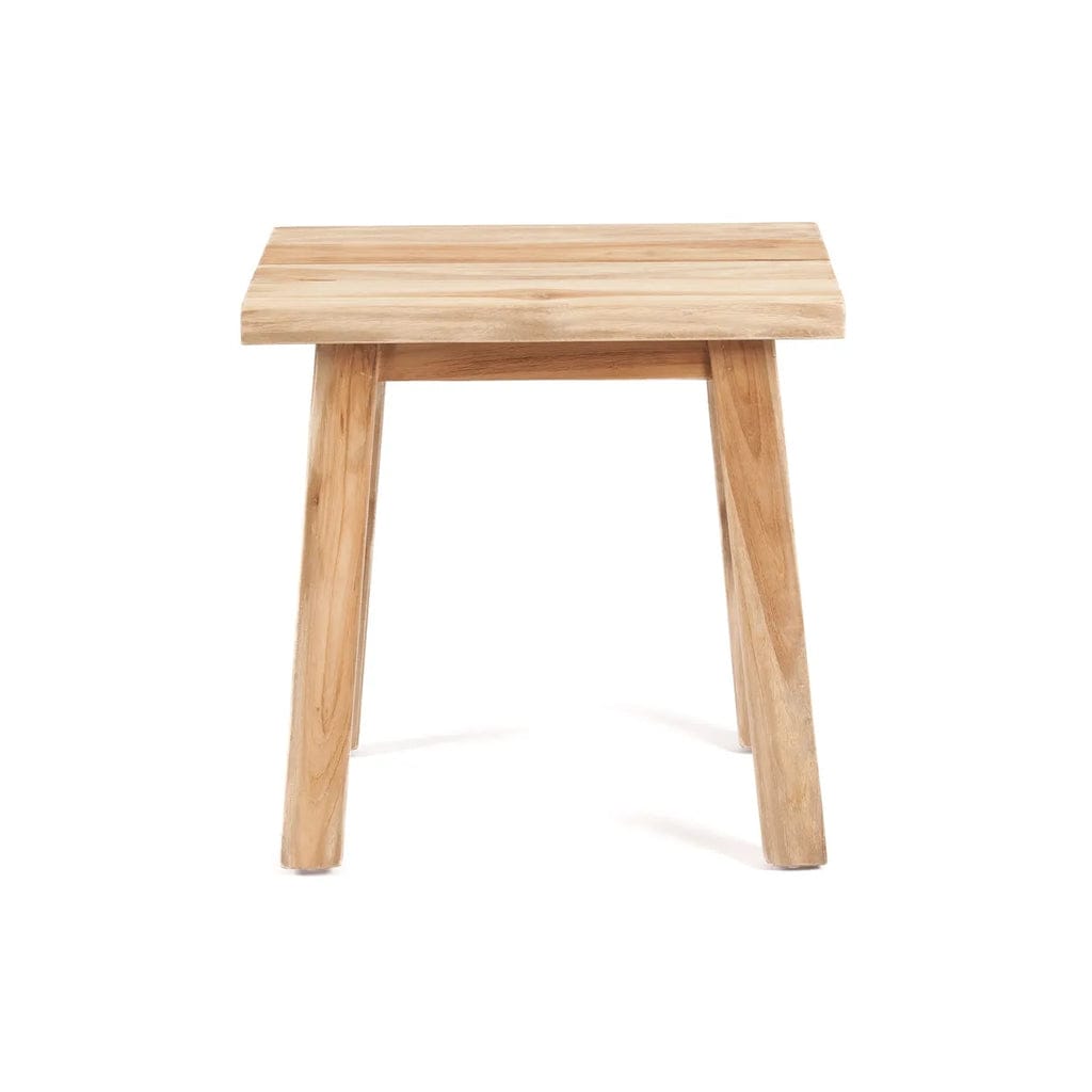 Makara Stool made from natural reclaimed teak wood with a smooth finish.