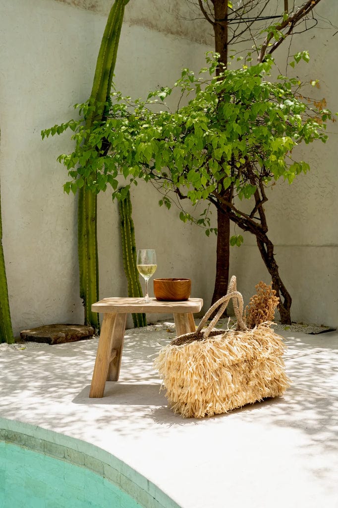 Quincy Stool crafted from natural reclaimed teak, eco-conscious design, h34cm.