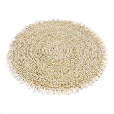 Seagrass Shell Placemat - Natural with cowrie shell border, 38 cm round.