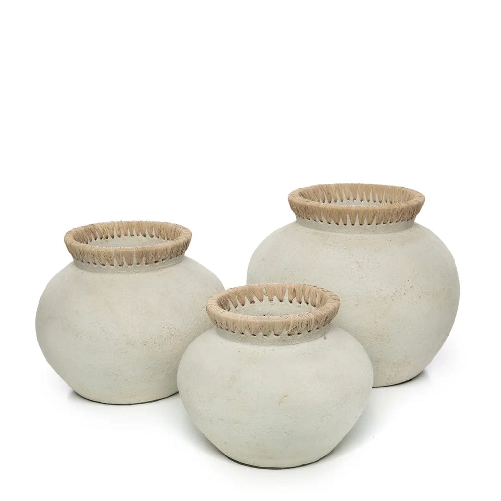 Styly Vase - Natural Concrete with raffia detail, perfect for dried flowers, available in three sizes.