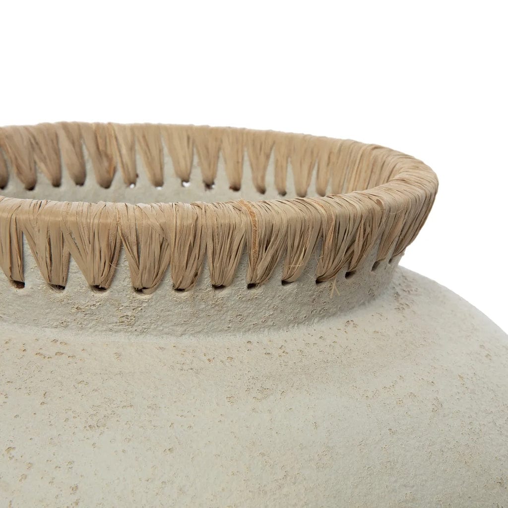 Styly Vase with raffia detail in natural concrete finish.