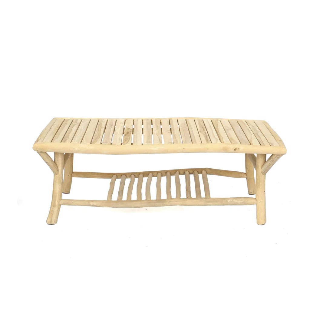 Tulum Coffee Table in natural teak wood, handcrafted for outdoor elegance.