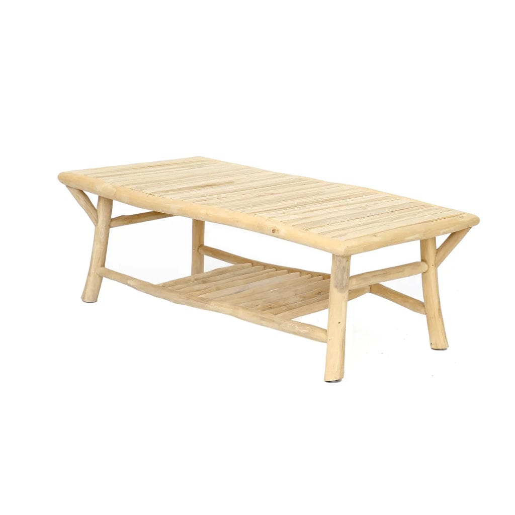 Tulum Coffee Table in natural teak wood, handcrafted for outdoor elegance.