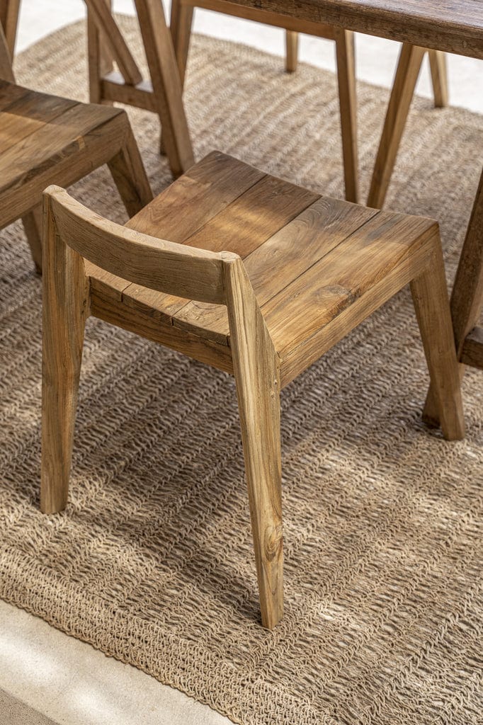 Ydra Dining Chair in natural teak wood, designed for outdoor use.