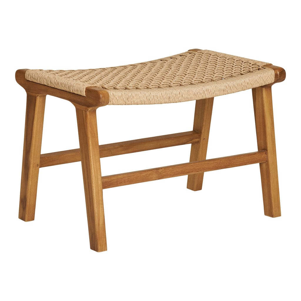 Derby Footrest in teak with natural polyrattan, 42 cm seat height.