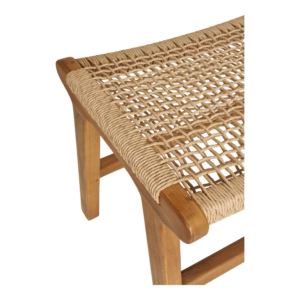 Derby Footrest in teak with polyrattan design, natural finish.