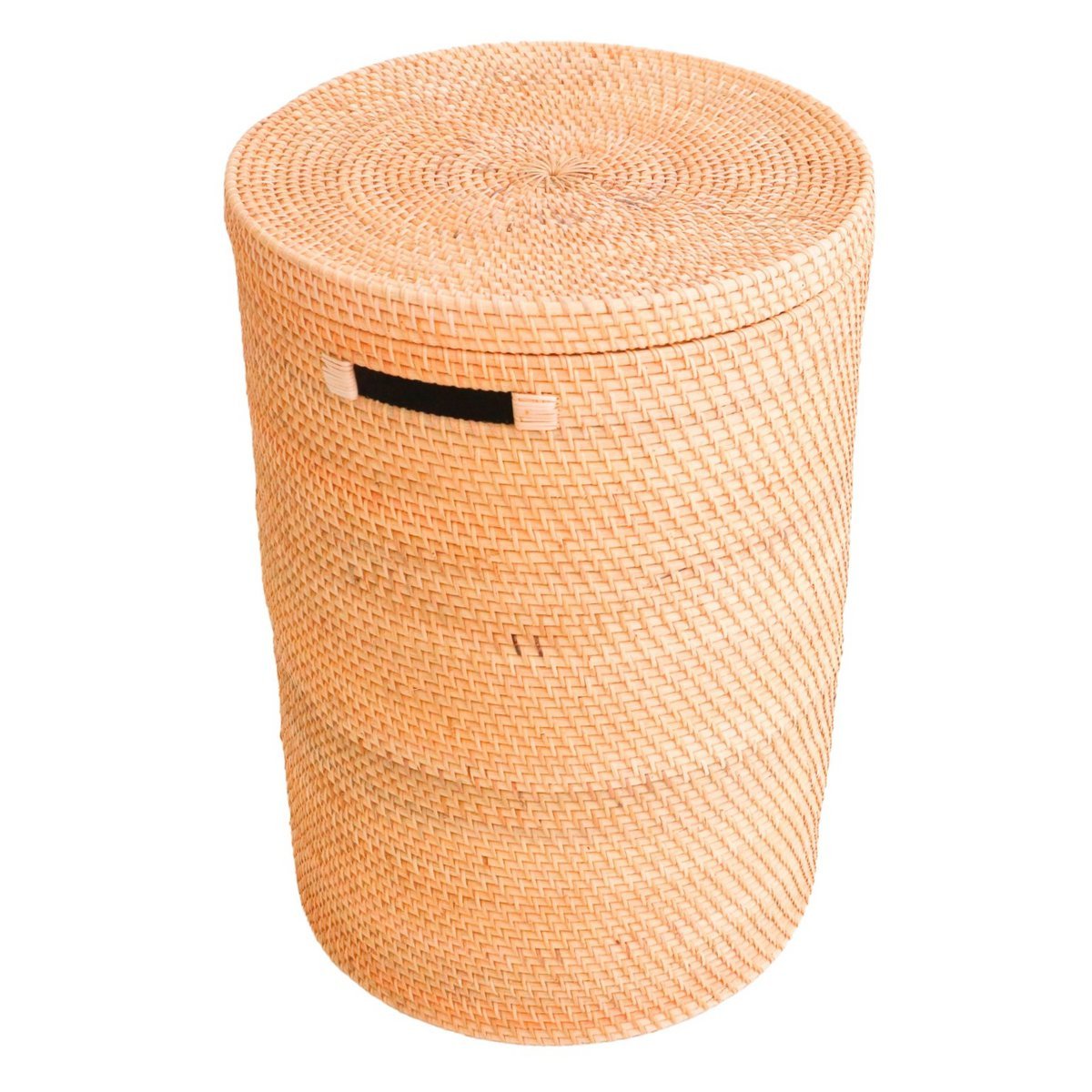 Woven basket with a lid on a white background