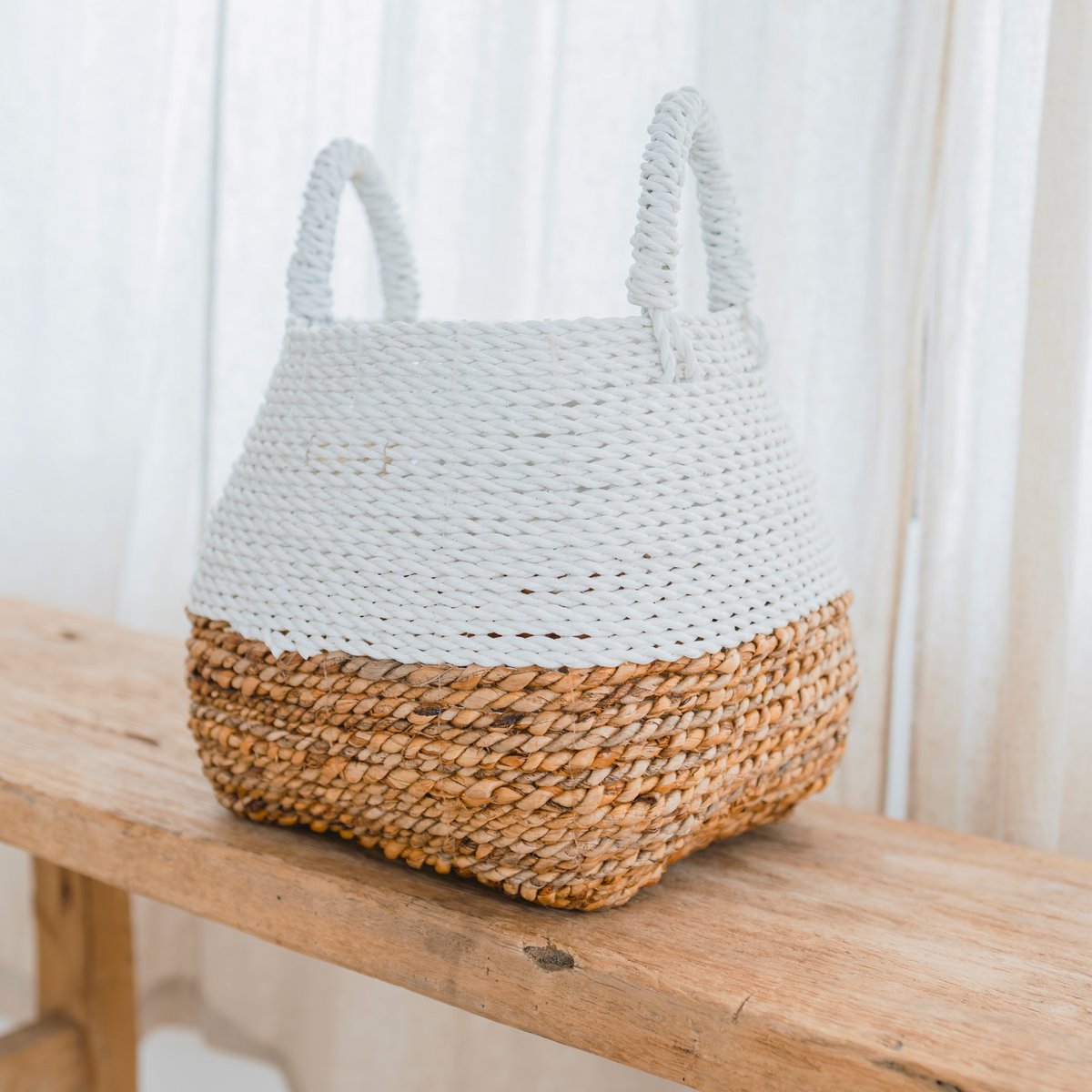 Majalengka Woven Storage Basket – White & Natural – Large - 