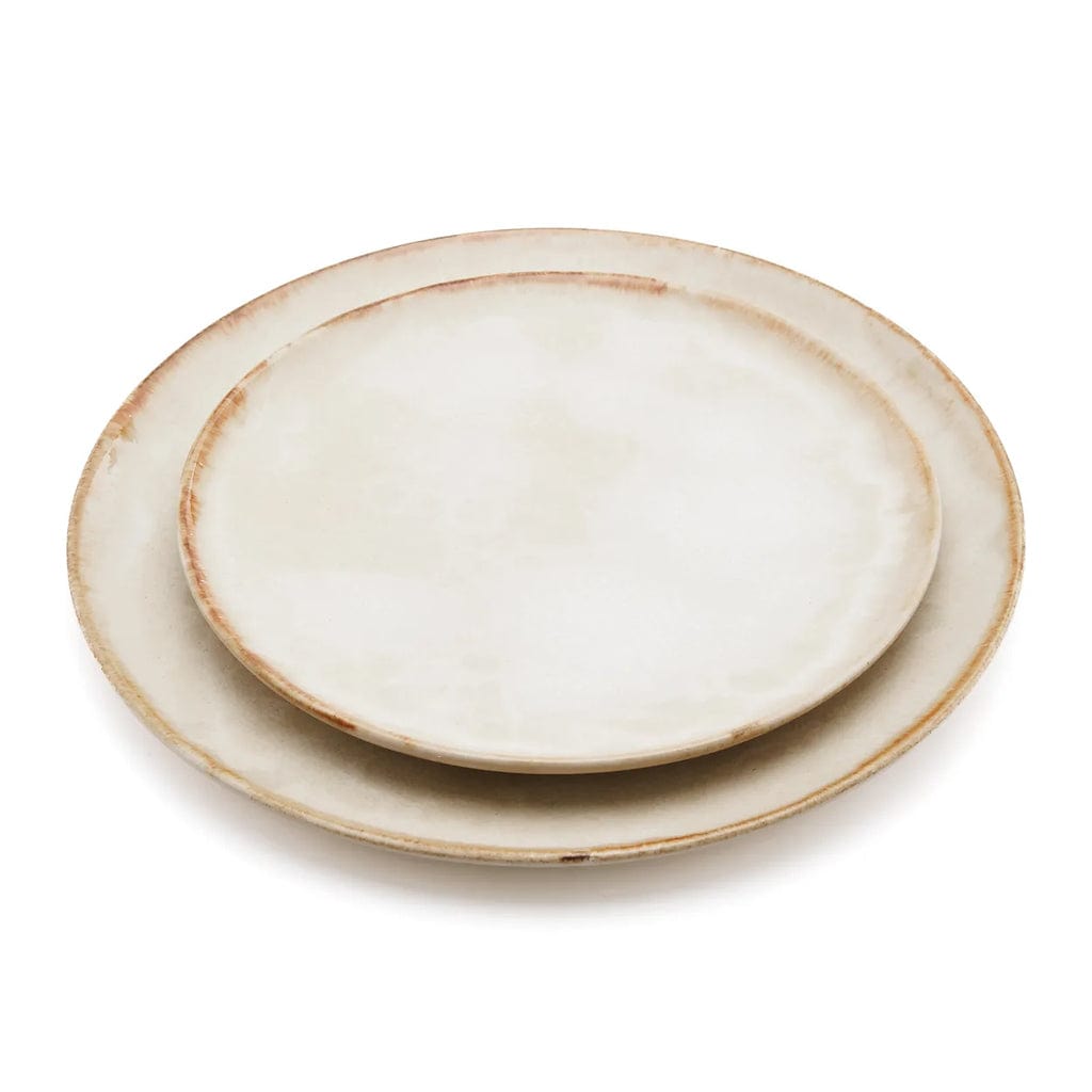 Cascais Salad Plate Set of 6, 22cm white with gold trim, handmade Portuguese ceramics.