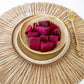 Comporta Appetizer Plate 17cm set with woven placemat and golden fork.