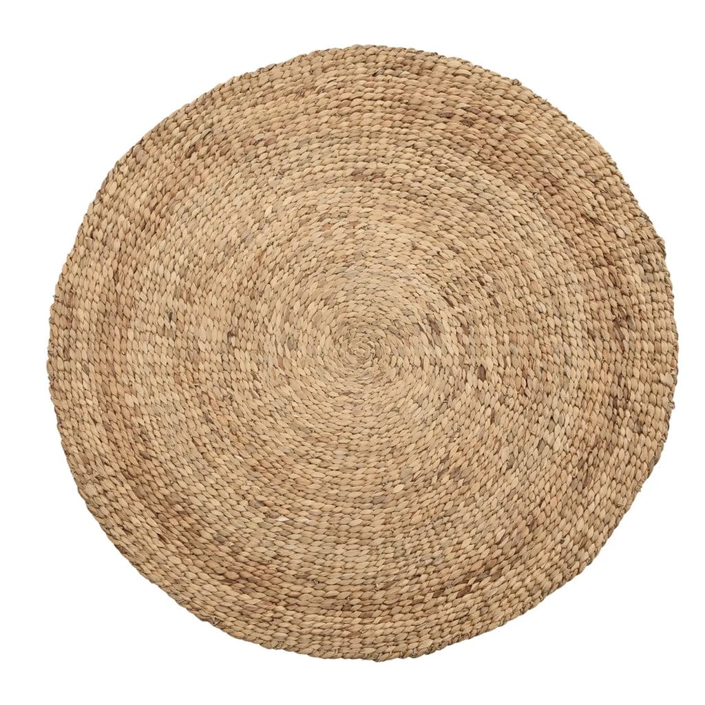 Round water hyacinth rug, natural color, handcrafted, 150x150 cm.