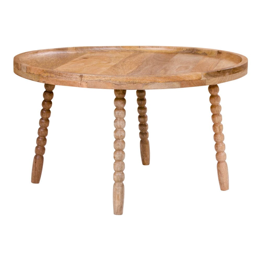 Round mango wood coffee table Ø60x35 cm in natural finish.