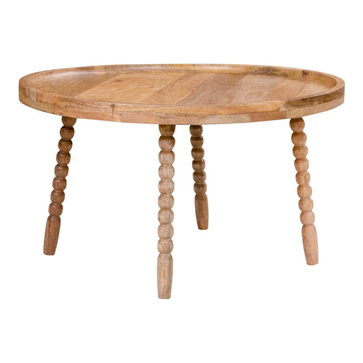 Round mango wood coffee table Ø60x35 cm in natural finish.