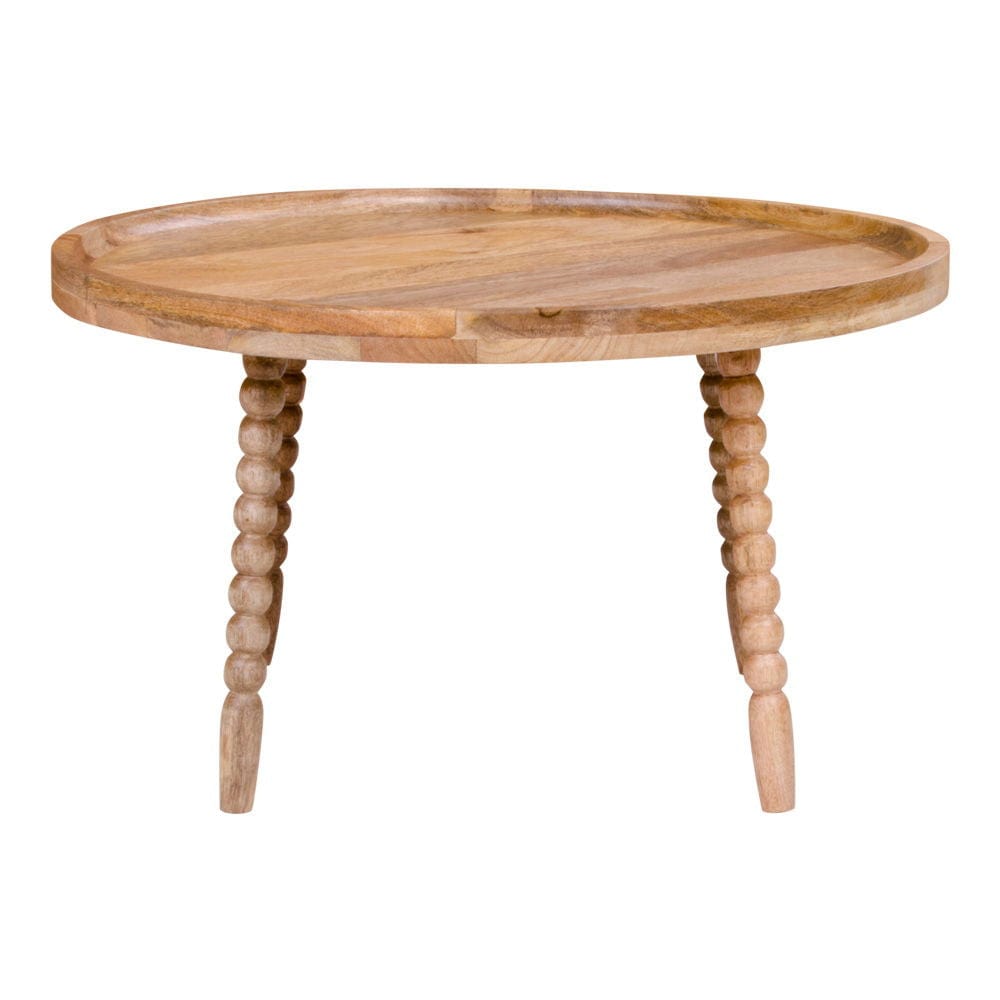 Round natural mango wood coffee table Ø60x35 cm, showcasing unique grain patterns and a rich finish.