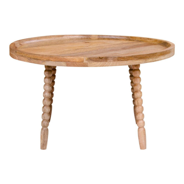 Round natural mango wood coffee table Ø60x35 cm, showcasing unique grain patterns and a rich finish.