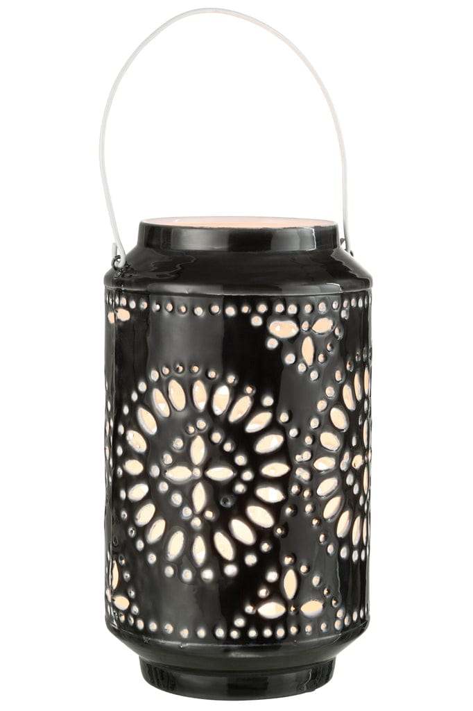 J-Line perforated black iron lantern, 43 cm tall