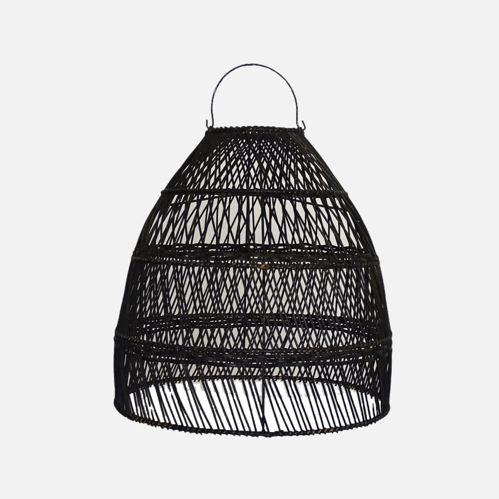 Handcrafted Black Rattan Lampshade with Unique Wicker Design for Boho Chic Home Decor