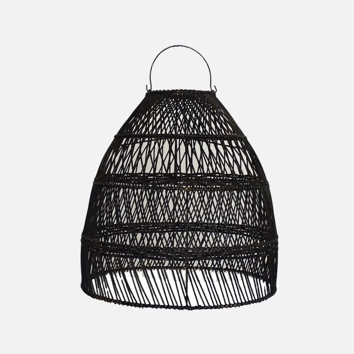 Handcrafted Black Rattan Lampshade with Unique Wicker Design for Boho Chic Home Decor
