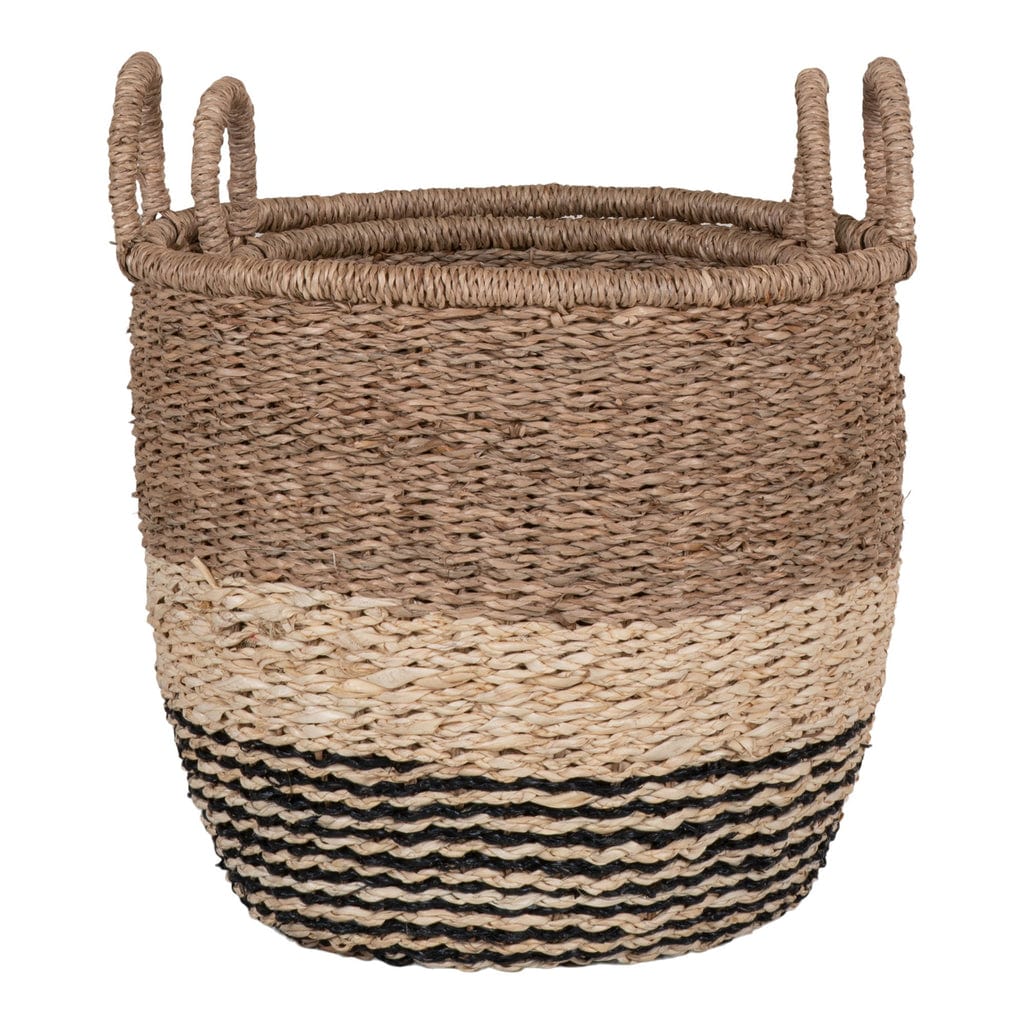 Lima Basket Set of 2 in seagrass with natural, brown, and black tones for stylish storage and decor.