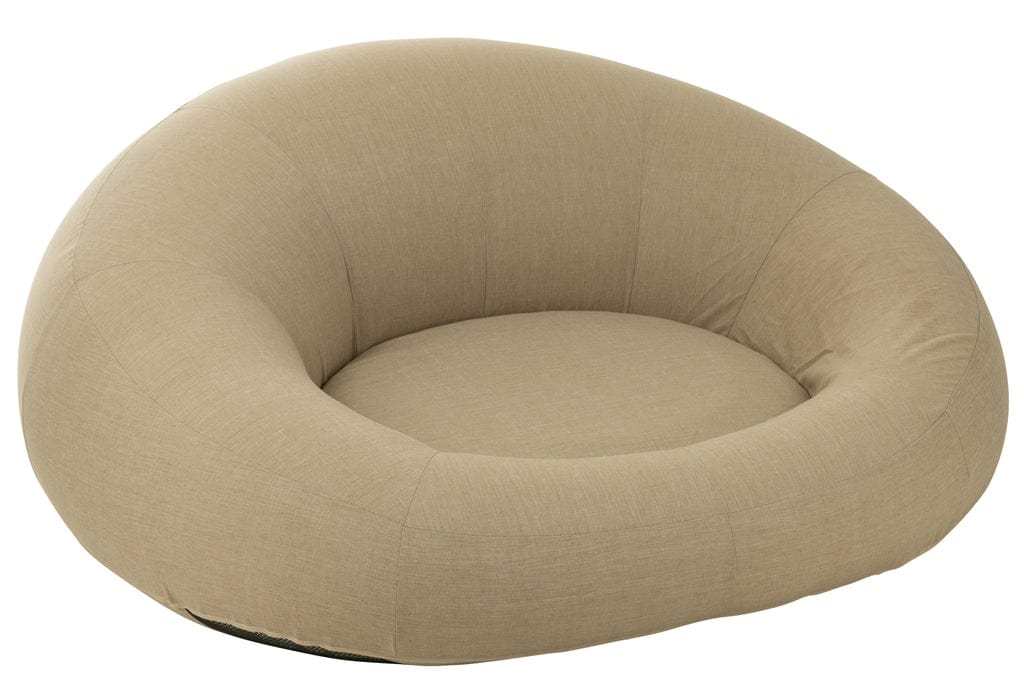 Beige donut mattress made of polypropylene and PVC, perfect for lounging indoors or outdoors.