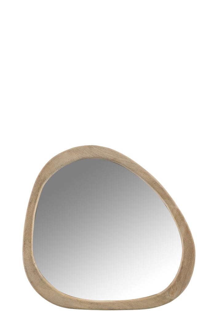 J-Line Irregular Mango Wood Small Mirror with natural finish and unique design.