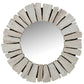 Round white wood mirror with rustic frame design, 66 cm diameter, ideal for modern interiors.