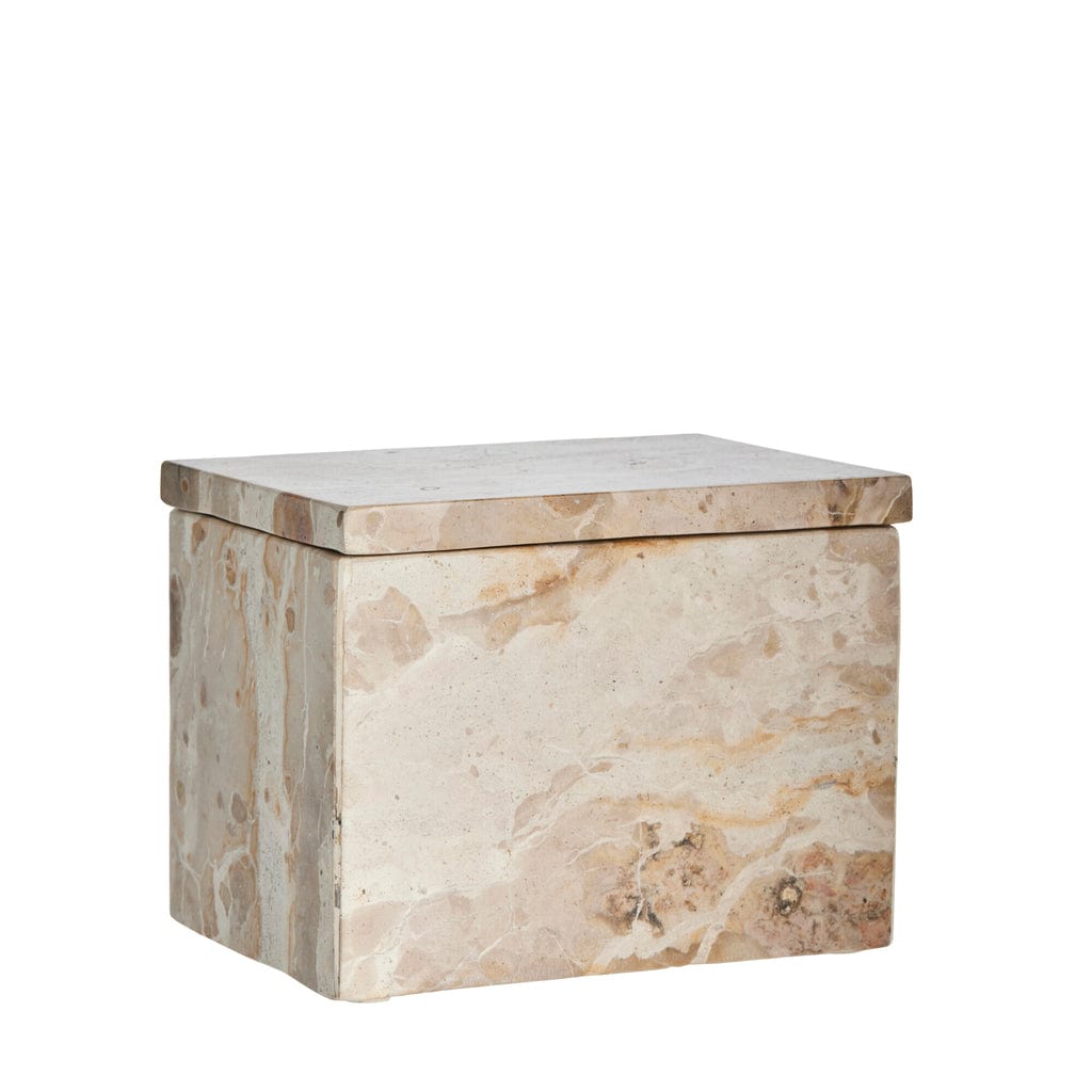 Handcrafted marble trinket storage box, 16.5x11.5 cm, with a polished finish and unique brown color variations.