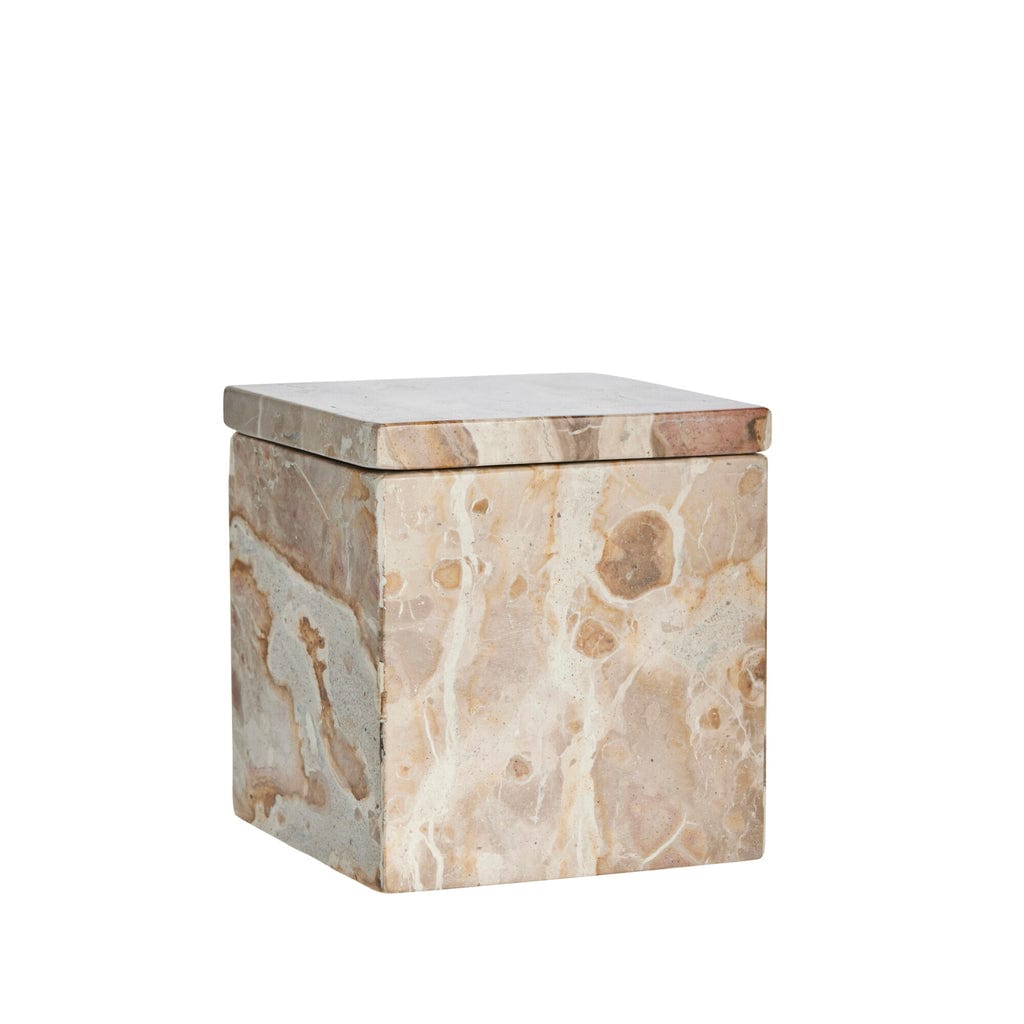 Ellia Marble Box 12x12 cm with natural color variations, handcrafted for elegant home decor and practical storage.