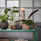 Ellia Marble Candlestick on green cart with plants, H30 cm, handmade decorative piece.