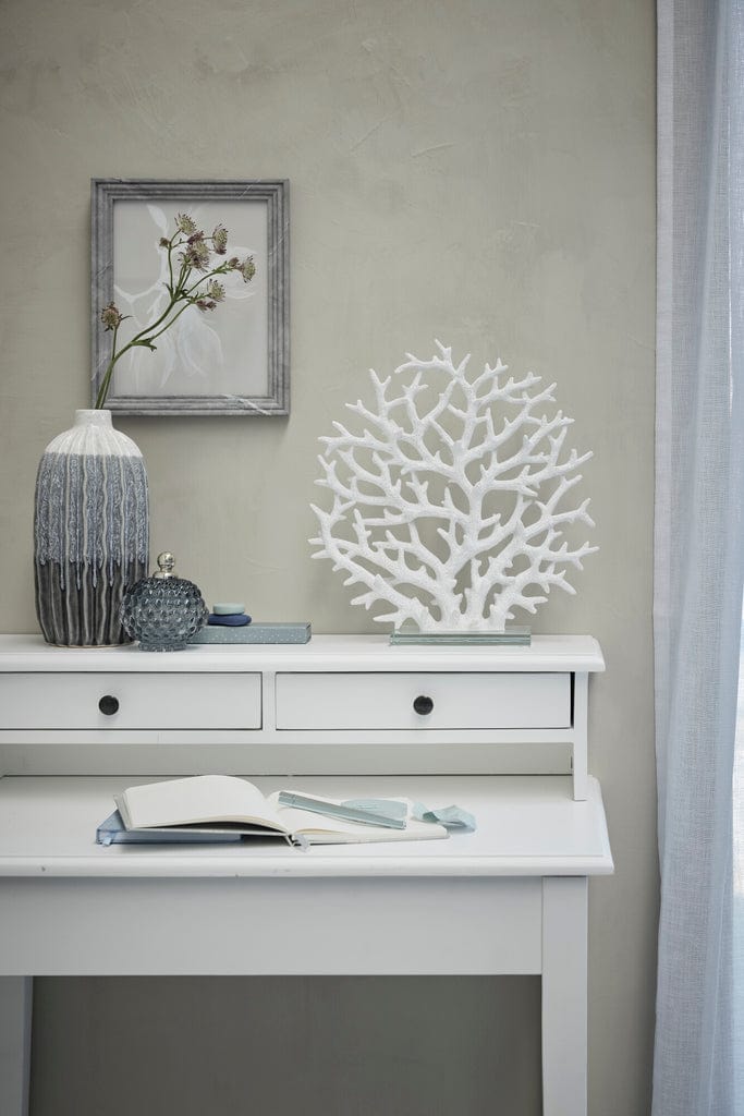 Aysia multicolor ceramic vase on a white desk, featuring elegant white, grey, and blue tones for stylish home decor.