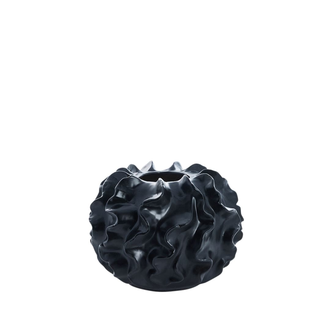 "Black ceramic vase from the Sannia series, featuring a bold, unique design and elegant finish, sized 29x29x20.5cm cm for sophisticated home decor."