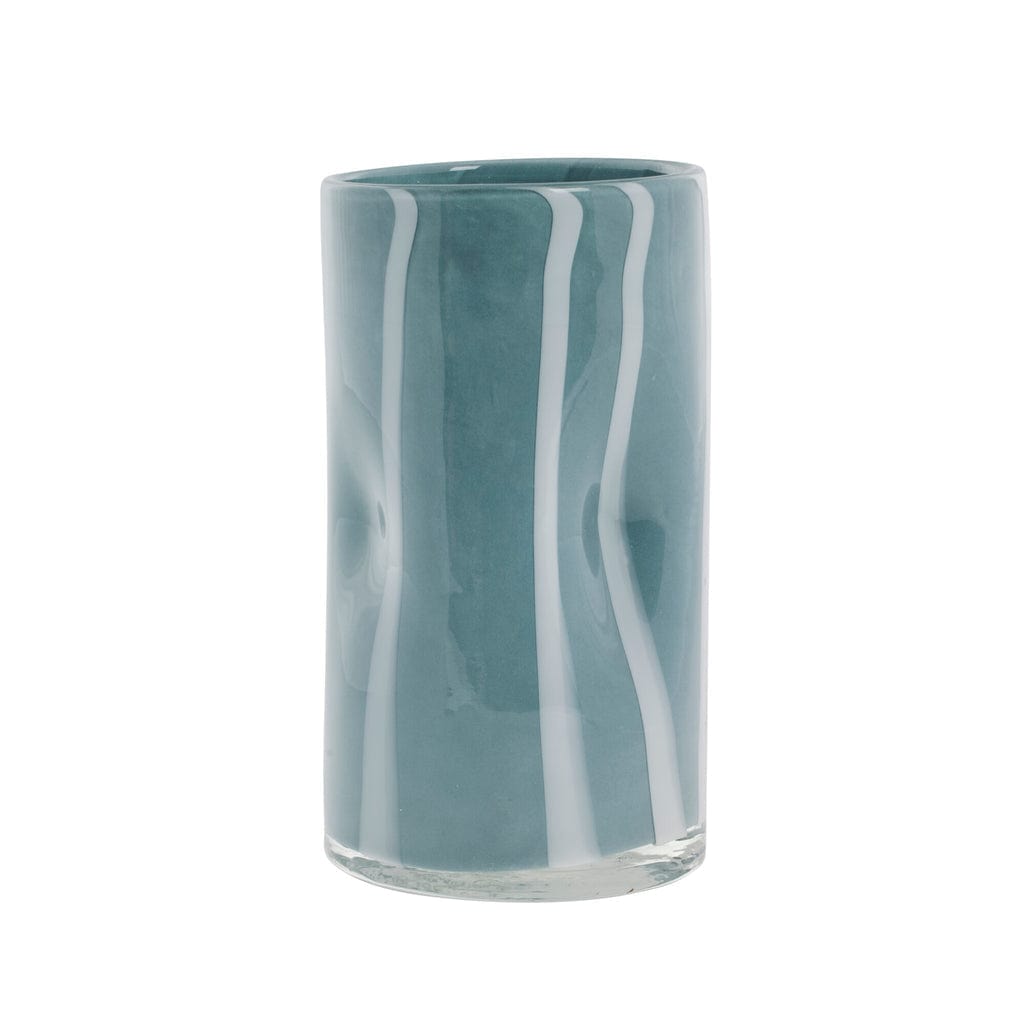 Marelle Striped Glass Vase in light blue, 10x10x18 cm, elegant home decor.