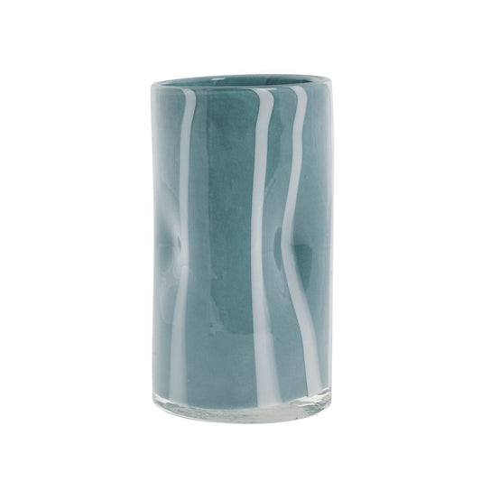 Marelle Striped Glass Vase in light blue, 10x10x18 cm, elegant home decor.