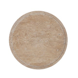 "Travina Tray: Opulent travertine, sleek lines, and classic texture. Elevate your space. Series: Travina, Product type: tray. Dimensions: 25.5cm diameter."